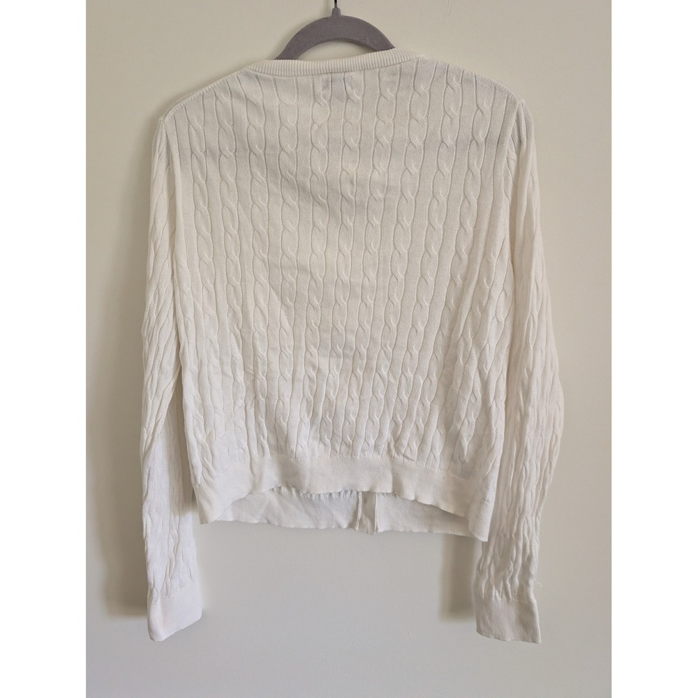 J. Crew White Cable Knit Cotton Cardigan Sweater Womens Large neutral minimalist - Picture 6 of 6